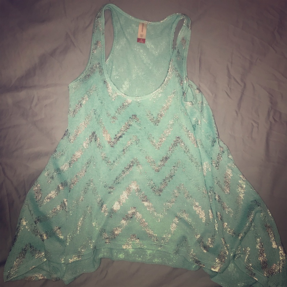 Chevron teal and silver tank top